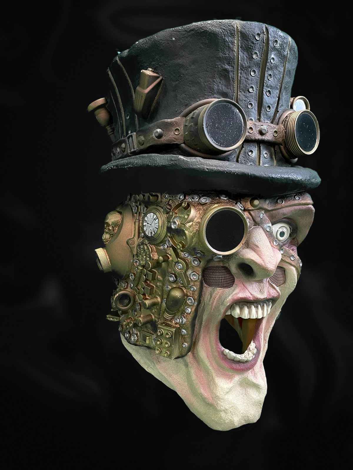 Steampunk-Maske im Halbprofil mit Zahnrad-Wange